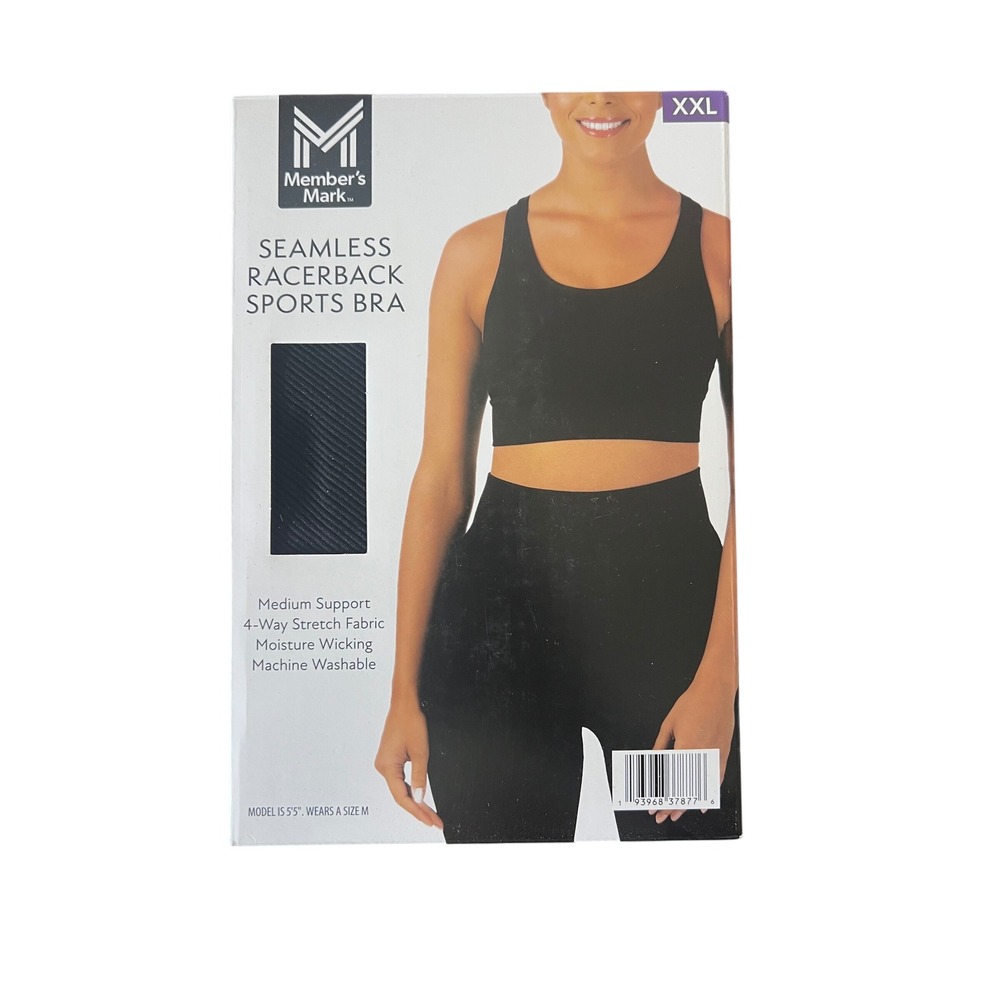 Member's Mark Womens Seamless Racerback Sports Bra Black XXL Medium Support NIB